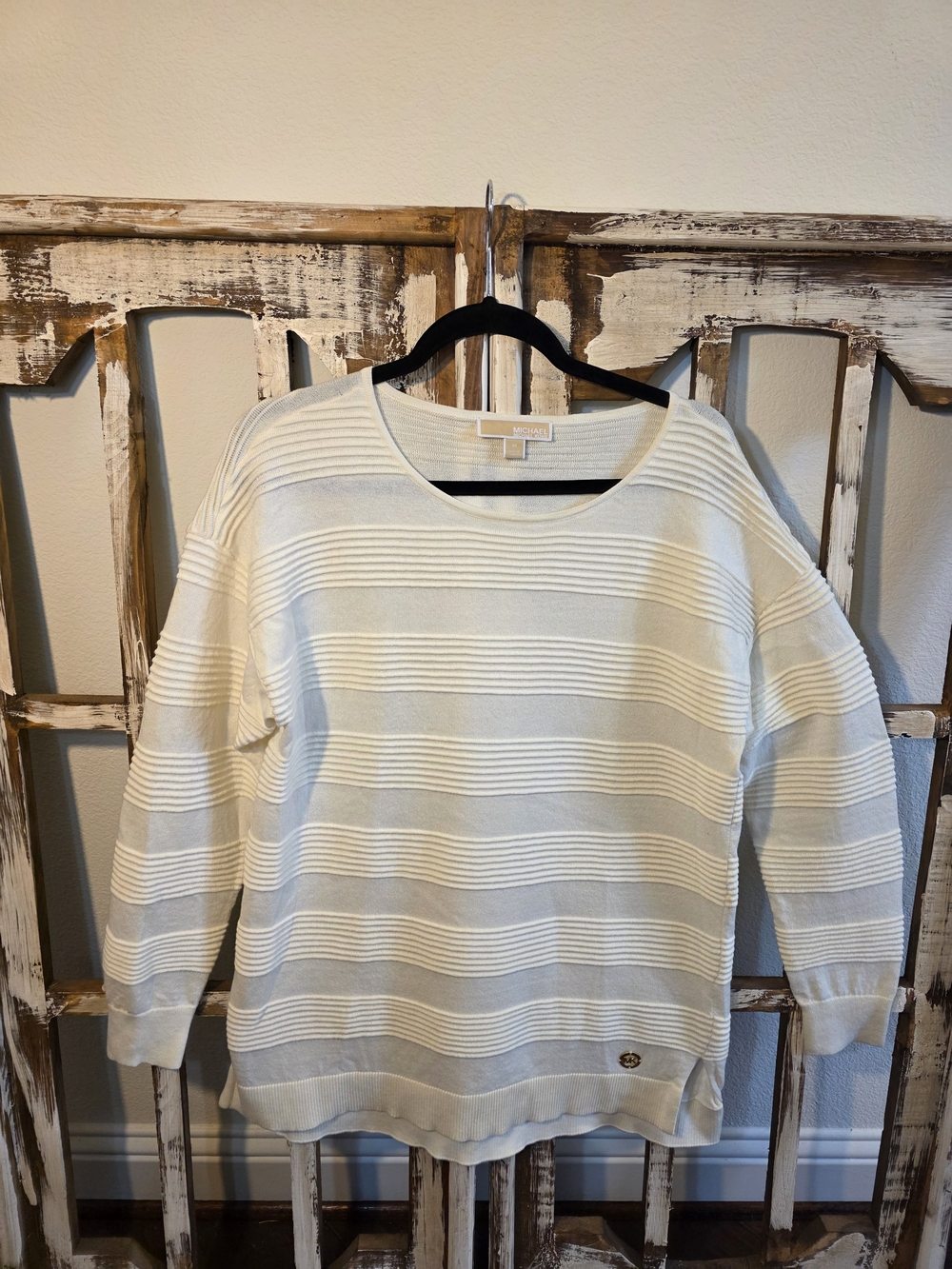Michael Kors Cream & White Ribbed Knit Top